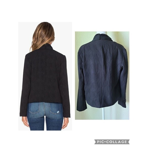 Ella Moss Women Black Motto Jacket Medium Stretch Crepe Detachable Shawl Pocket - Picture 4 of 11